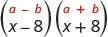The product of x minus 8 and x plus 8. Above this is the general form a minus b, in parentheses, times a plus b, in parentheses.
