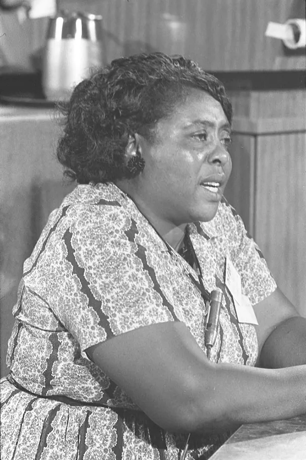 Fannie Lou Hamer, a profile subject in Veronica Chamber’s book, is pictured as the Mississippi Freedom Democratic Party delegate at the Democratic National Convention, Atlantic City, New Jersey, August, 1964.