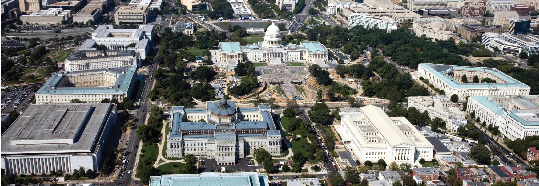 An aerial image of the U. S. Capitol Complex.