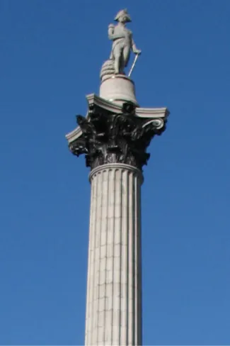 Zdjęcie przedstawia fotografię Kolumny Nelsona na placu Trafalgar.