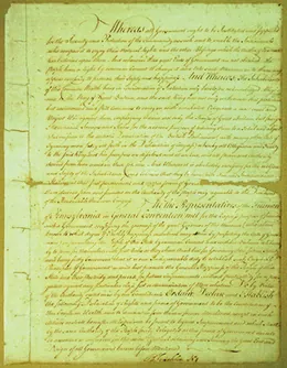 The first page of the 1776 Pennsylvania constitution is shown.