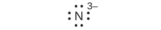 Un diagrama de puntos de Lewis muestra el símbolo del nitrógeno, N, rodeado de ocho puntos y un signo negativo en superíndice.