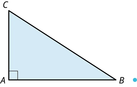 A right triangle, A B C, and a point. The point is to the left of the triangle.