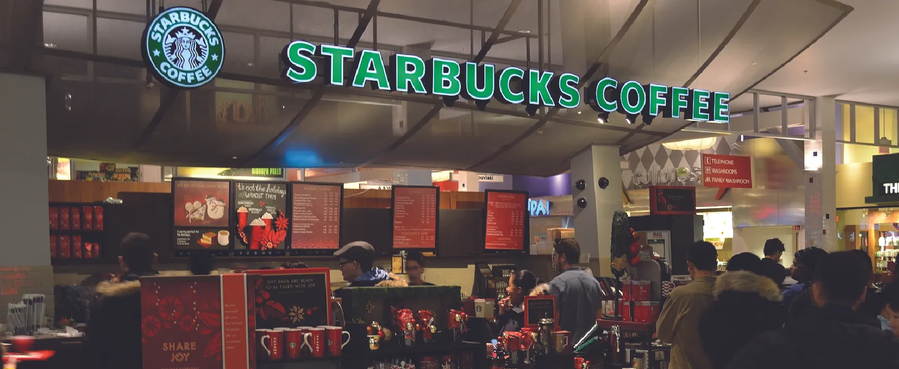 This image shows the inside of a Starbucks Coffee store.