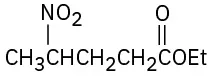 The structure shows a five-carbon chain carrying a nitro group on the fourth carbon. The first carbon is a carbonyl attached to an ethoxy group.