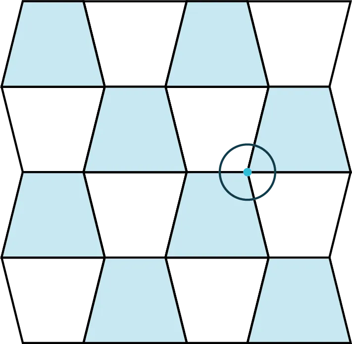 A hexagon is made up of six equilateral triangles. A point is marked at the center of the hexagon and it is outlined.