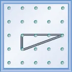 The figure shows a grid of evenly spaced pegs. There are 5 columns and 5 rows of pegs. A rubber band is stretched between the peg in column 2, row 3, the peg in column 2, row 4 and the peg in column 5, row 3, forming a right triangle. The 2, 3 peg forms the vertex of the 90 degree angle and the line from the 2, 4 peg to the 5, 3 peg forms the hypotenuse of the triangle.