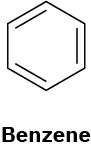 A line-bond structure of benzene, a six-carbon ring with alternating single and double bonds.