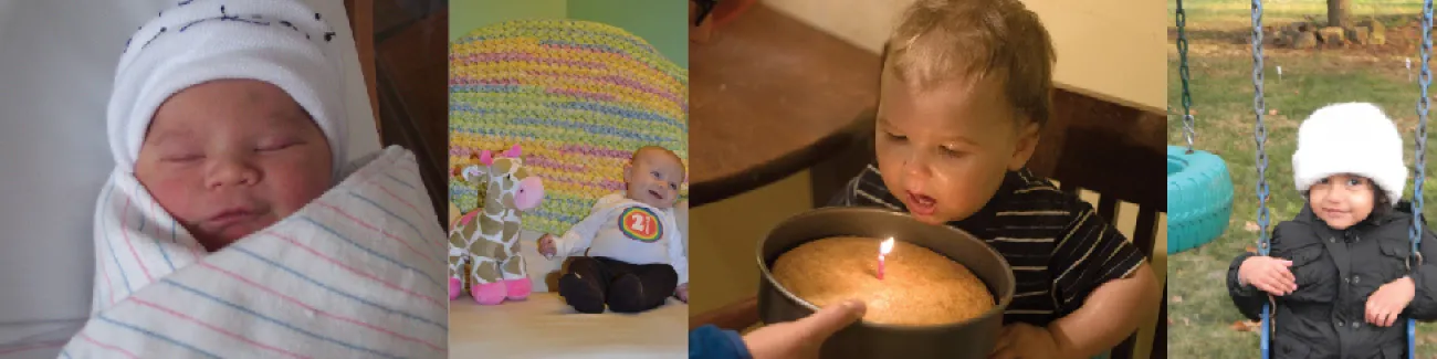 Photographs showing children in various stages of infancy and early childhood.