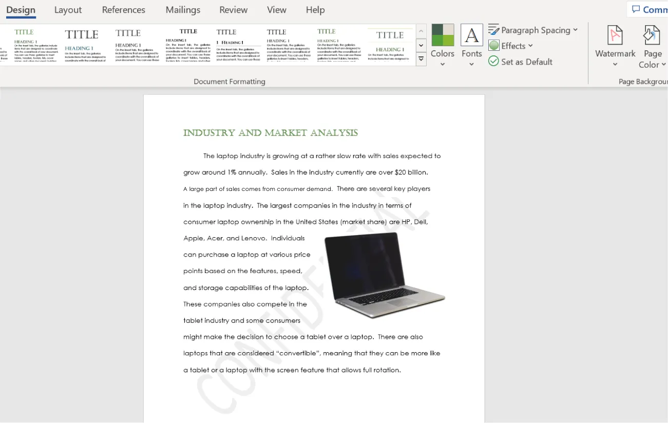 In the document, the word Confidential is seen written behind the text diagonally across the page in a pale gray color.