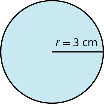 A circle with its radius, r marked 3 centimeters.