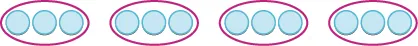 Four red ovals are shown. Inside each oval are three grey circles.