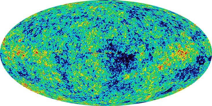 An oval shape showing patterns of blue and yellow. Some red areas are also visible.