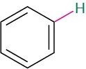 A benzene ring with a hydrogen atom, highlighted in green, bonded at C1.