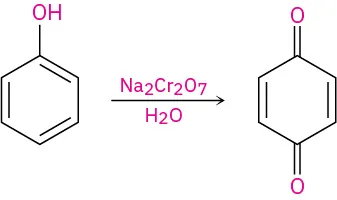Phenol reacts with sodium dichromate and water to form benzoquinone.