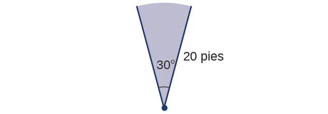 Ilustración de un ángulo de 30 grados con un lado terminal e inicial con una longitud de 20 pies.