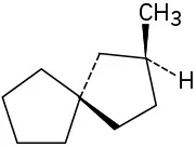 The wedge-dash structure shows cyclopentane ring fusion. C2 of the right cyclopentane is wedge bonded to a methyl group and dash bonded to a hydrogen atom.