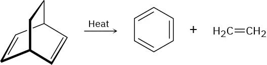When heated, an 8-membered ring with two double bonds between C 2-C 3 and C 5-C 6 forms benzene and ethene.