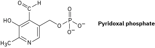 The chemical structure of pyridoxal phosphate featuring a negative charge on two of the phosphate oxygen atoms.