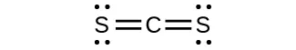 The Lewis structure shows a carbon atom double bonded to two sulfur atoms, each of which has two lone pairs of electrons.