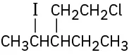 The structure of 1-chloro-3-ethyl-4-iodopentane.