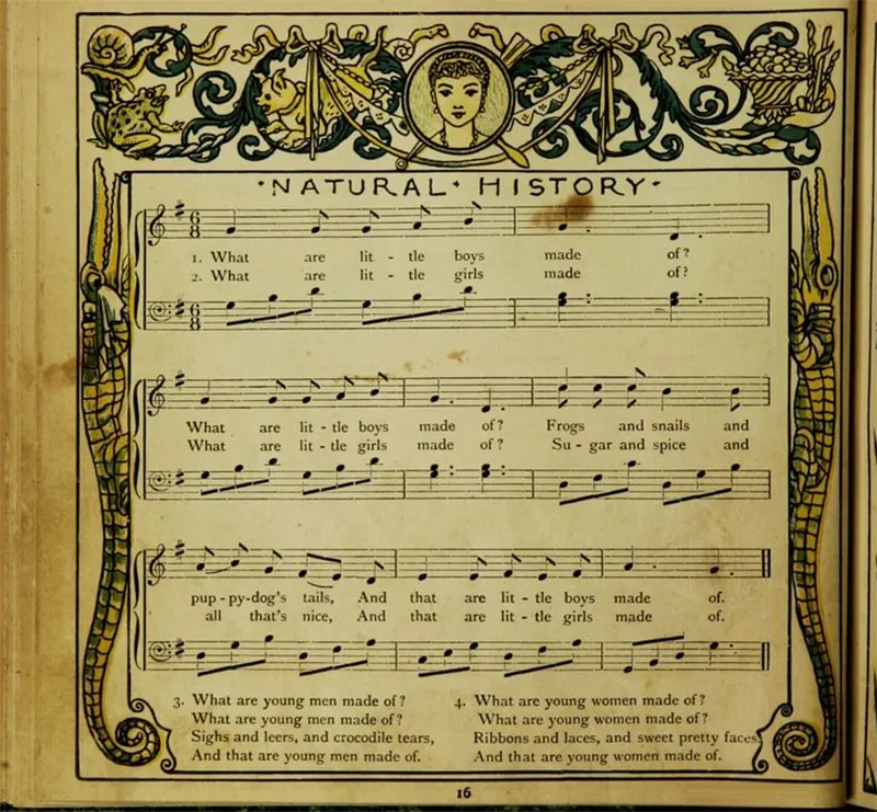 The “Natural History” of Gender according to English nursery rhyme from the book “The Baby’s Opera A book of old Rhymes and The Music by the Earliest Masters Book Cover 10”)