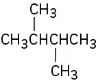 The molecular structure of  2,3-dimethylbutane with two tertiary carbons is  represented.