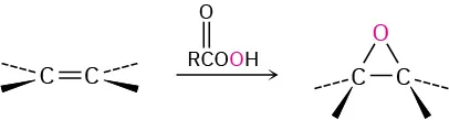 Alkene reacts with peroxyacid to form an epoxide.