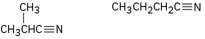 The molecular structures of two isomeric nitriles of butyronitrile are represented.