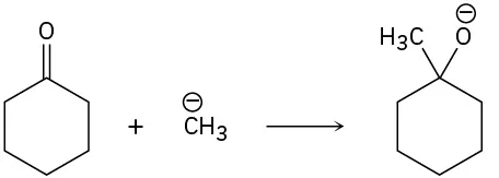 Cyclohexanone reacts with methanide anion to form 1-methylcyclohexanoxide.
