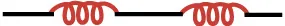 The figure is a straight line with two objects along the line, both of which consist of a sequence of three loops.