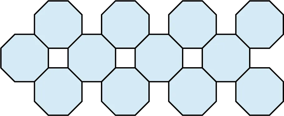 A tessellation pattern is made up of 12 octagons. The octagons are arranged in such a way that 3 squares are formed.