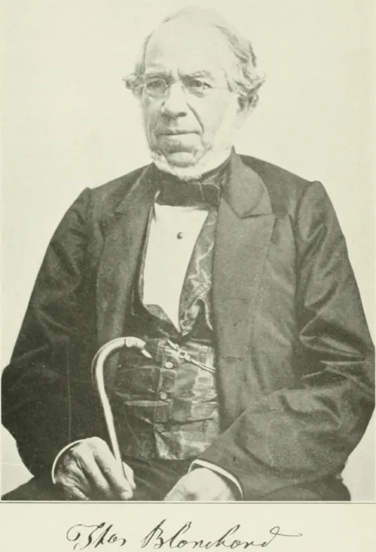 A portrait of Thomas Blanchard. Below the image it says: "From a portrait in the possession of F. S. Blanchard, Worcester, Mass."