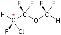 The wedge-dash structure of enflurane. C1 is labeled with asterisk.