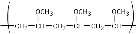The polymer enclosed in parentheses shows a 6-carbon chain. The alternate carbons are each bonded to a methoxy group.