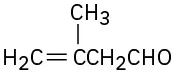 The structure of 3-methyl-3-butenal. A four-carbon chain with a methyl group on the third carbon, sharing a double bond between the third and fourth carbons with aldehyde on first position.