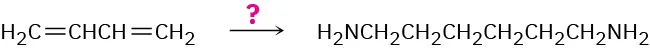 The conversion of buta-1,3-diene to hexane-1,6-diamine. The missing reagents are depicted with a question mark.