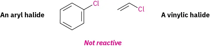 Aryl halide has a benzene ring bonded to a chlorine atom. Vinylic halide has an ethene group with a chlorine atom attached to one of the carbons.