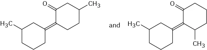 Two structures: methylcyclohexane double-bonded by C 3 to C 5 of 3-methylcyclohexanone, and methylcyclohexane double-bonded by C 3 to C 2 of to 3-methylcyclohexanone. 