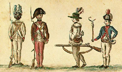 A painting depicts four American soldiers, one of whom is Black.