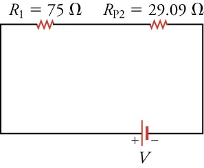 The same circuit diagram shown above but with the two resistors in series combined.