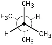 A Newman projection of 2,3-dimethylbutane, the most stable conformation is represented.