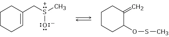 Cyclohexene having C 1 linked to methylene to sulfur cation, oxygen anion, and methyl reacts to form cyclohexane with O S C H 3 and methylene via alkene.