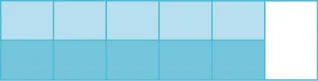 A rectangle is shown, divided vertically into six equal pieces. Five of the pieces are shaded. The first five pieces of the rectangle are divided by a horizontal line, creating ten equal pieces. Five of the ten pieces are darkly shaded.