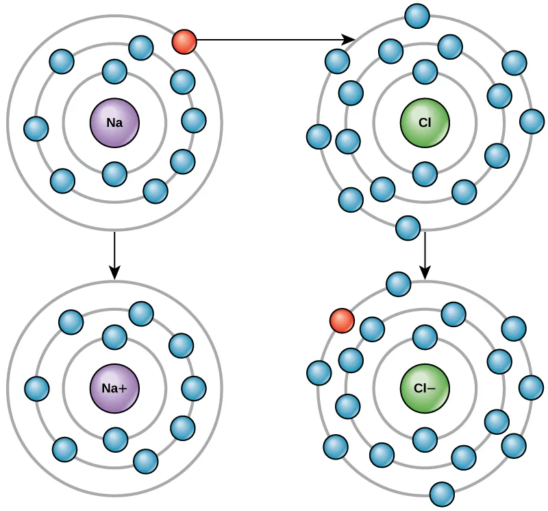 Diagram shows electron transfer between elements.
