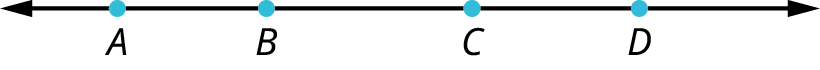 A line with four points, A, B, C, and D marked on it.