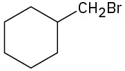 The structure of (bromomethyl) cyclohexane where a C H 2 B r group is bonded to a carbon of a cyclohexane ring.