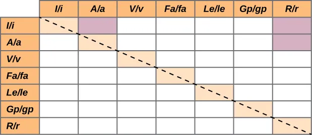 The table shows the combinations of characteristics for which Mendel reported results.