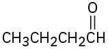 The structure of butyraldehyde shows a four-carbon chain carrying a carbonyl group at first carbon and is single-bonded to H and propyl group.