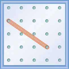The figure shows a grid of evenly spaced dots. There are 5 rows and 5 columns. There is a rubber band style loop connecting the point in column 1 row 2 and the point in column 4 row 4.